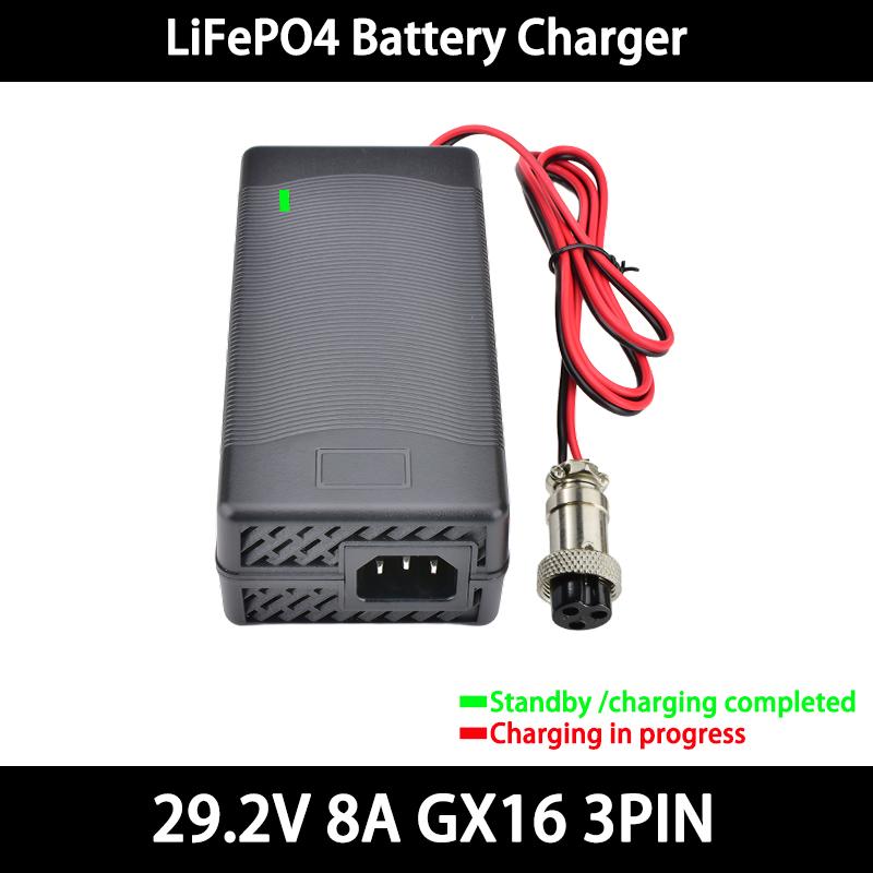 29.2V 8A 10A LiFePO4 Battery Charger For 8S 25.6V 24V LiFePO4 Battery Pack Fast Charger Equipped with XT60 XT90 plug
