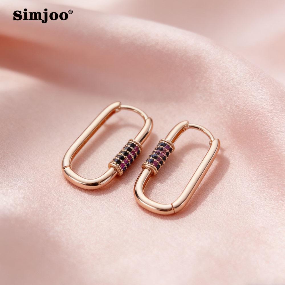 SIMJOO Rose Gold Color Fashionable Geometric Shape Noble Women's Stone Earrings Pendants