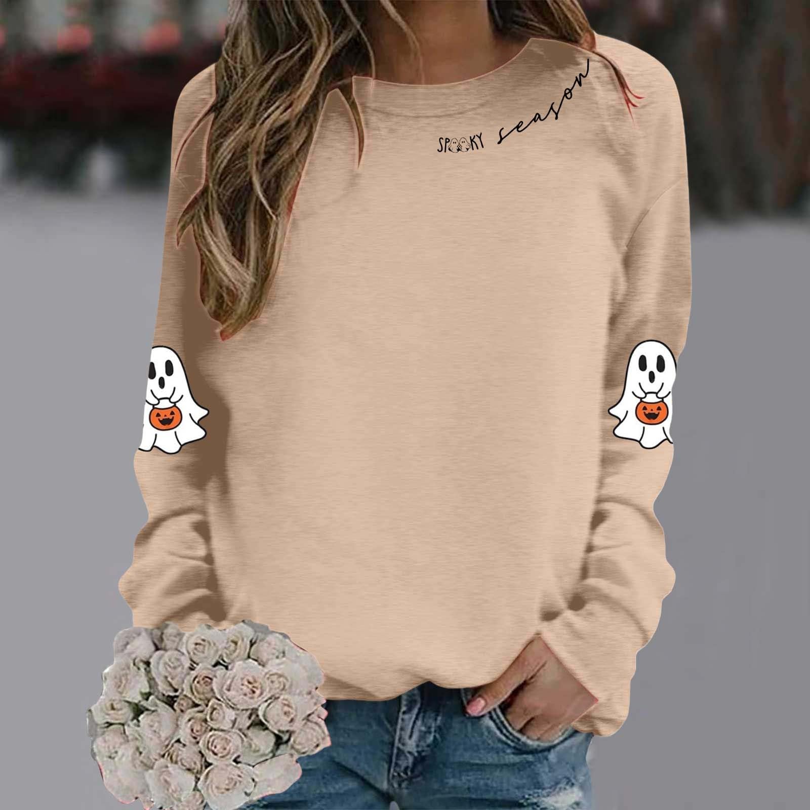 

Women s Fashion Casual Round Neck Long Sleeve Print T-shirt Top(Spooky Season) XXXL хаки
