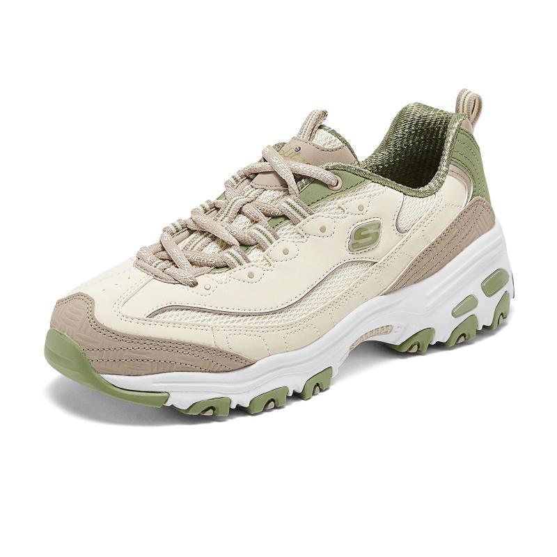 Skechers DLites 1.0 Comfortable Versatile Durable Low-Top Casual Shoes Women Sneaker Brown Green 150536-NTGR