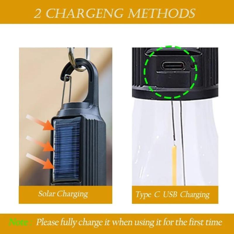 Solar Powered USB Rechargeable Camping Hanging Lamp Waterproof Portable Tent Light Bulb Outdoor Garden BBQ Party Decor Night Lighting