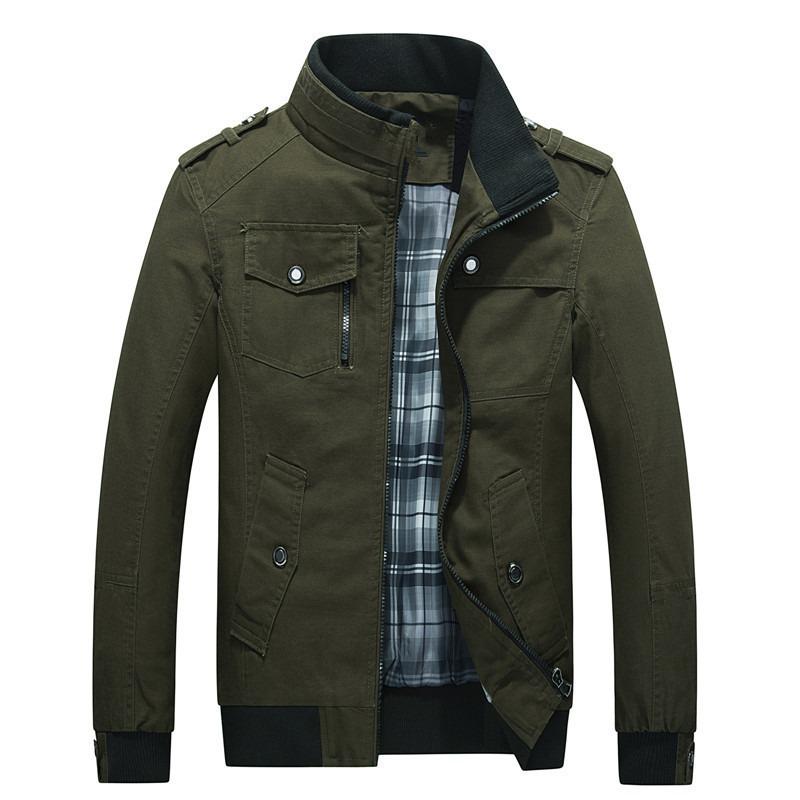 New washed pure cotton men's jacket large size blue stand-up collar men's top jacket men's