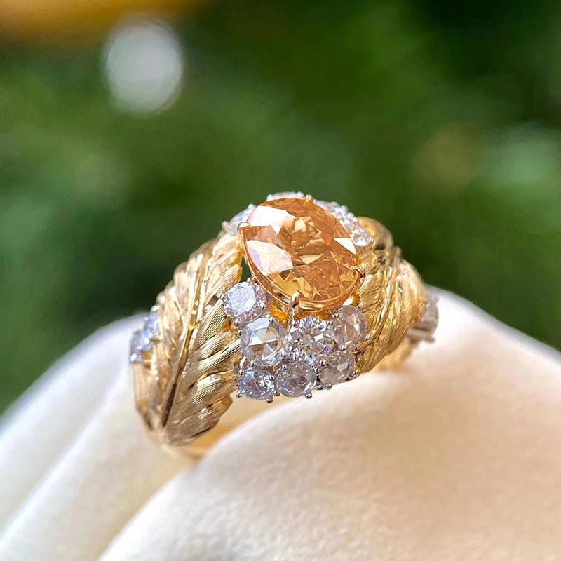 Huitan Delicate Brilliant Rings Luxurious Opulent Champagne Cubic Zircon Accessories for Women Noble Engagement Wedding Zircon