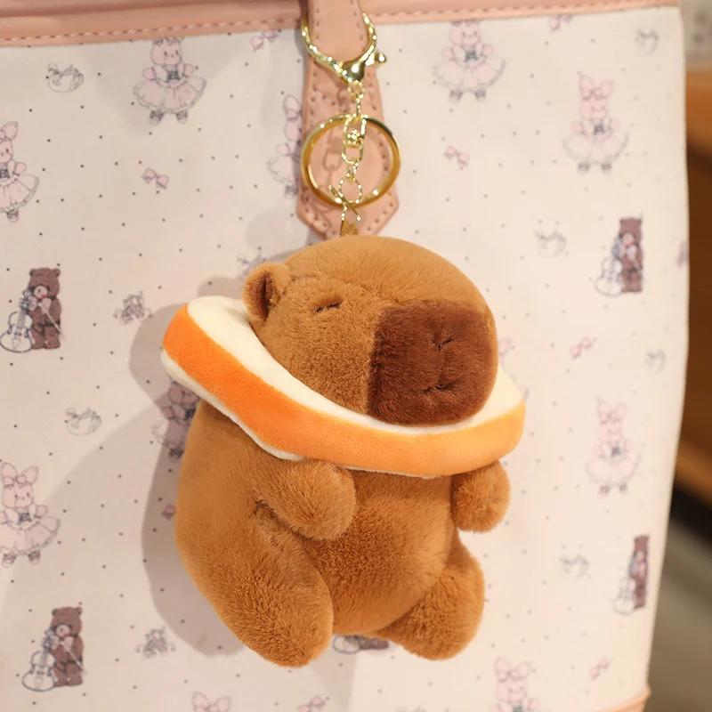 12cm Kawaii Anime Capybara Bread Boba Happy Birthday Plush Toy Creative Stuffed Animals Capybara Toast Doll Bag Pendant Gifts