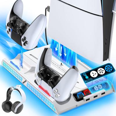 Mit PS5 Neuer vertikaler Kühlständer für PS5 Slim Einstellbare Windgeschwindigkeit im Modus PS5-Controller-Ladegerät Lädt 2 Geräte gleichzeitig Inklusive Aufladen