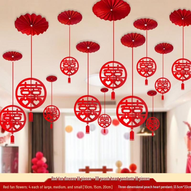 Luxury Wedding Decoration Pendants: Double Happiness Ceiling Ornaments for Bride's and Groom's Bedrooms & Living Room