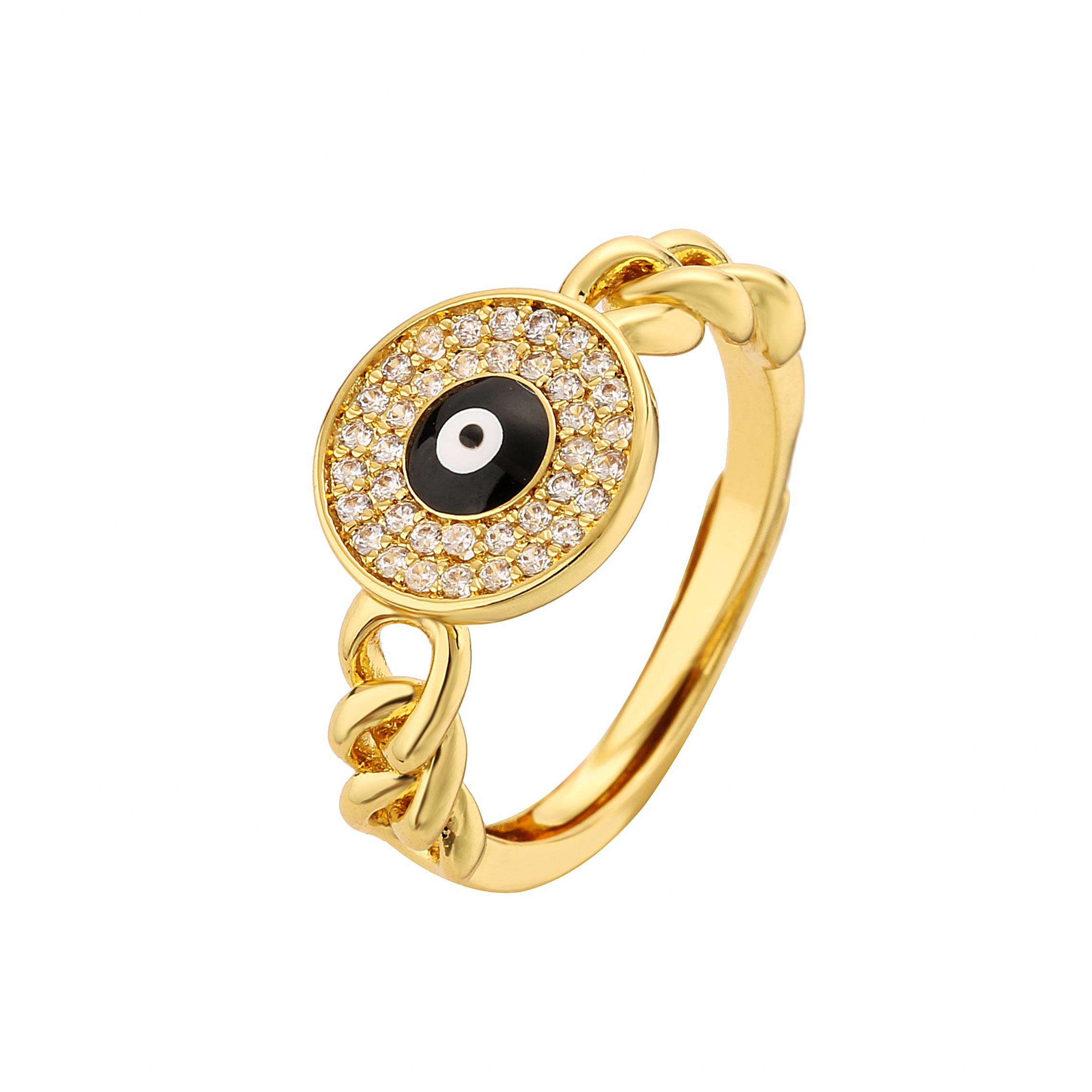 

HECHENG,Turkish Zircon Evil Eye Rings For Woman Open Adjustable Cooper Rings Round Eyes Enamel Zircon Wholesale Droppshipping resizable чорний