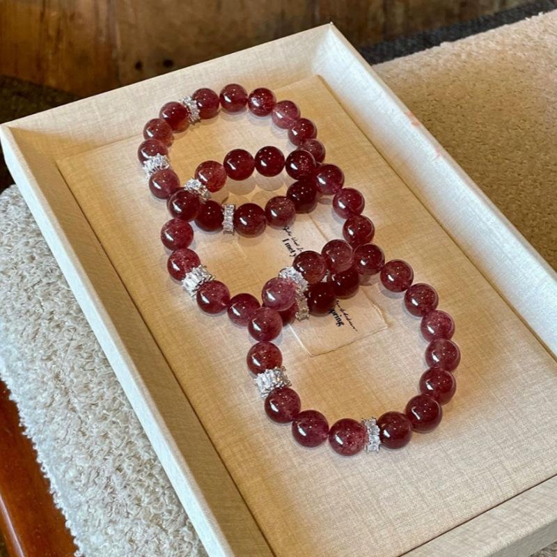 Starlight Pigeon Blood Red Crystal Bracelet Gift – Cherry Strawberry Design for Best Friend's Birthday, Inspired by Xiaohongshu Style.