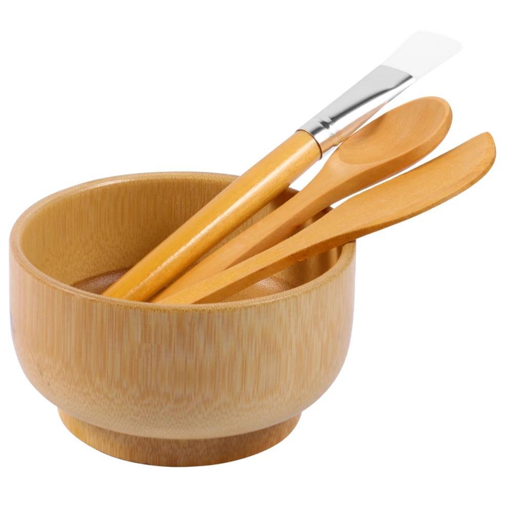 Sada nádob na míchání obličejových krytů Sady dřevěných krytů na obličej, včetně misky, lžíce, štětce a míchadla