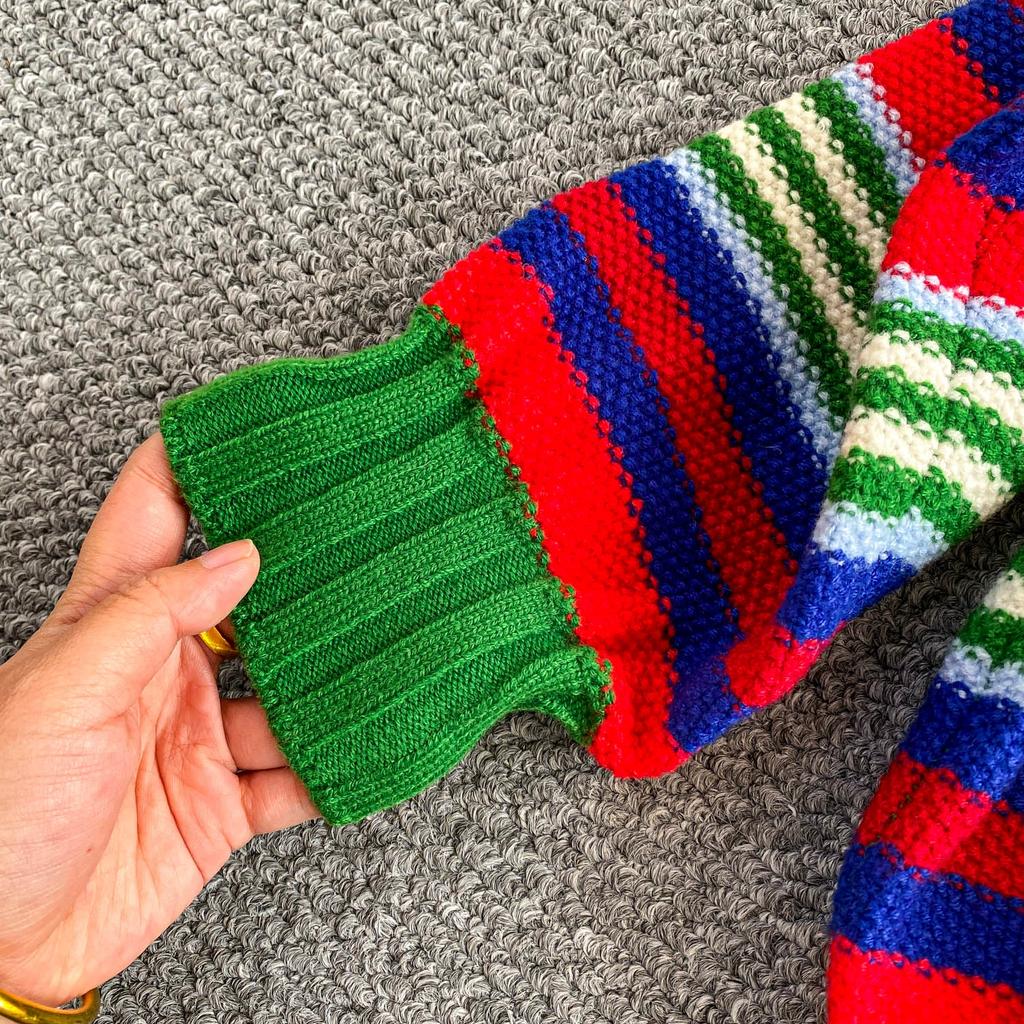 Autumn Winter Women O-neck Luxury Embroidery Tiger Striped Designer Runway Knitted Sweater Christmas Pullover Tops