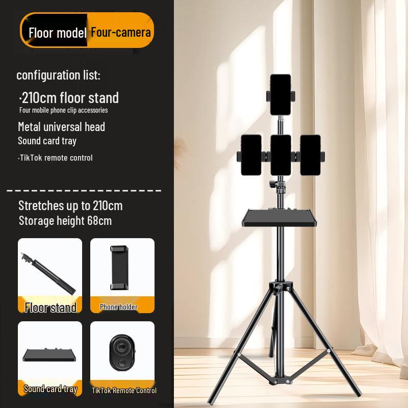 2025 Multi-Angle Phone Livestream Stand with Sound Card Tray & Tripod Support