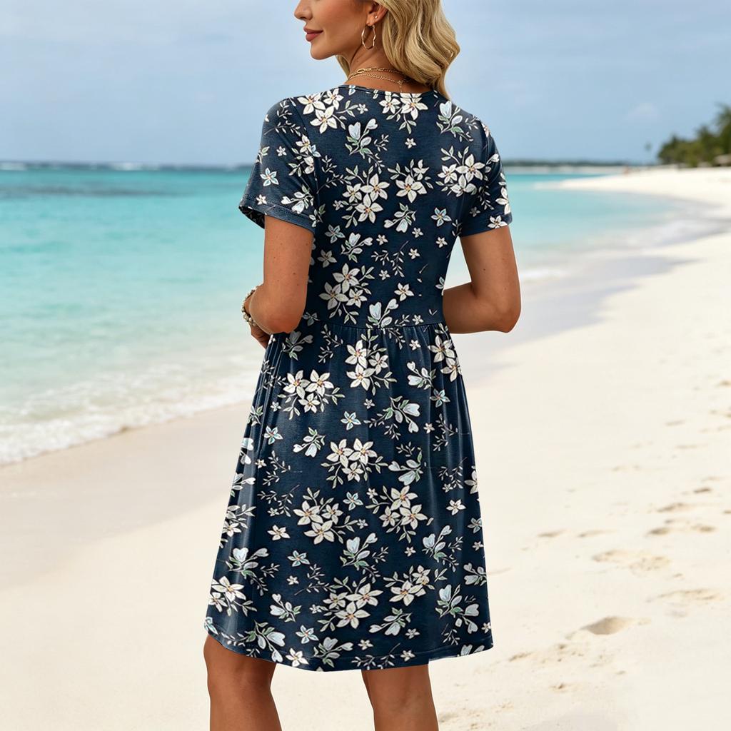 Dresses For Women Short Sleeve O Neck Casual Dresses Waist Maternity Dress With Pockets