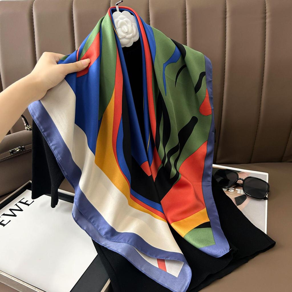 Silk Neckerchief: 90x90 Large Chic Square Scarf for Women - Perfect for Spring, Autumn, Winter Fashion