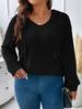 Plus Size Women Ribbed Knit Hooded Top V Neck Drawstring Long Sleeve Loose Casual T Shirt Fall Winter Basic Blouse