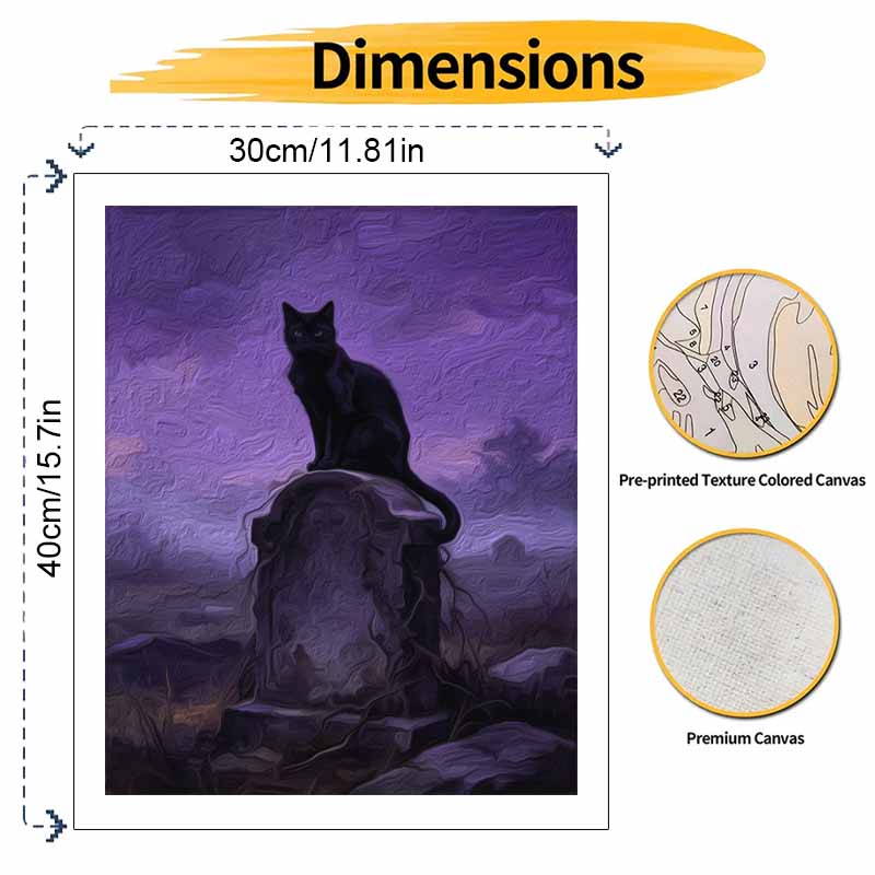 Halloween Digital Oil Painting Black Cat On Tombstone Coloring Painting Hand Painting Home Decoration