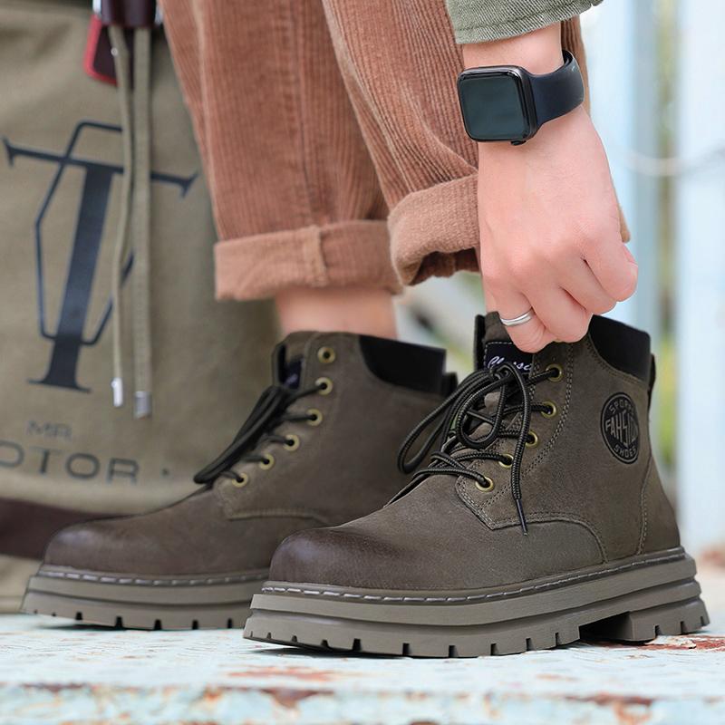 

Ботинки Мужские Ботинки с Высоким Голенищем Мужская Кожаная Обувь Зимняя Мода Плюшевые Теплые Ботинки Уличные Женские На Шнуровке Нескользящие Ботильоны Мужские 36 хаки