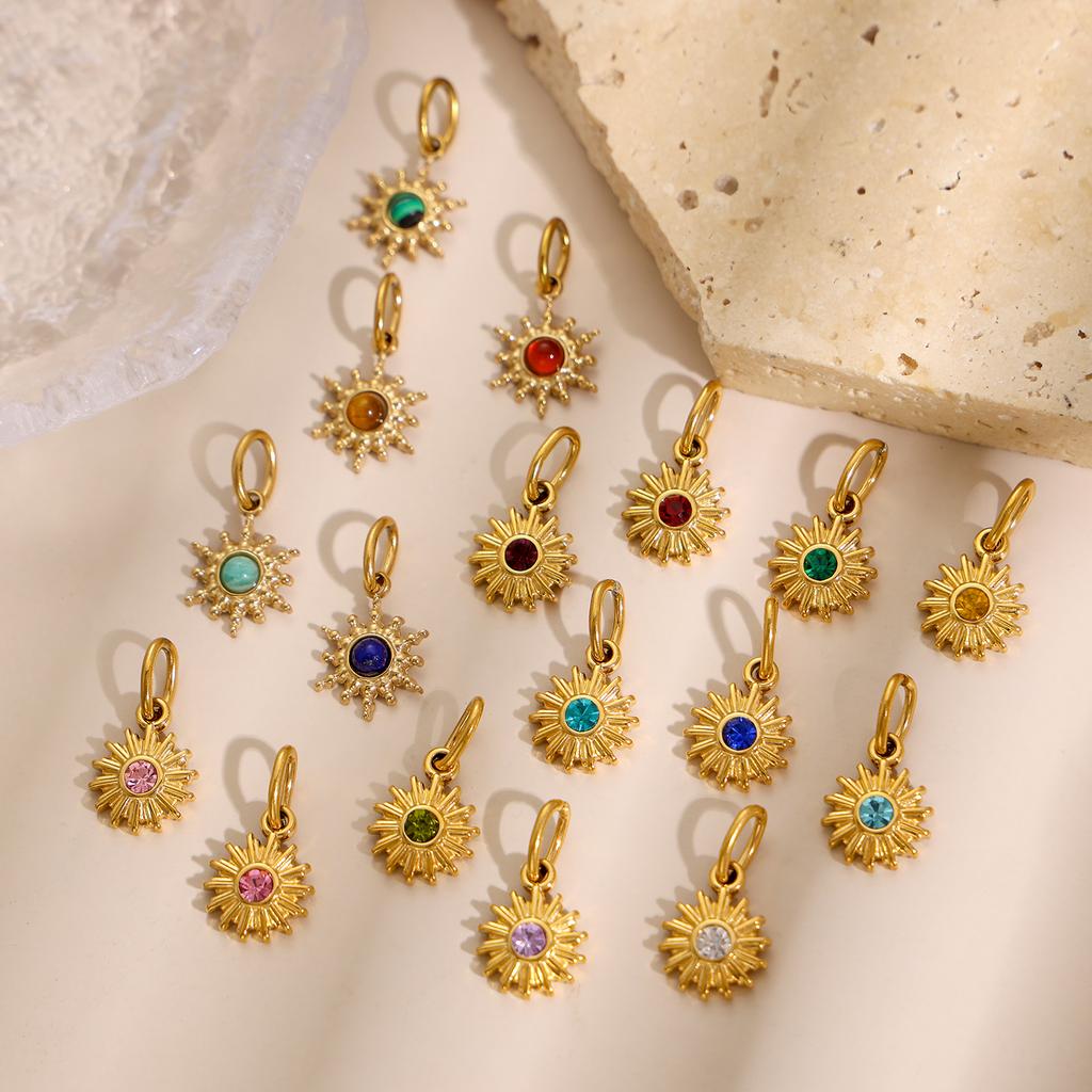 CARLIDANA Ins Style French Vintage Gold Color Sun Charms With Natural Stone Star Shine Stainless Steel DIY Fashion Jewelry