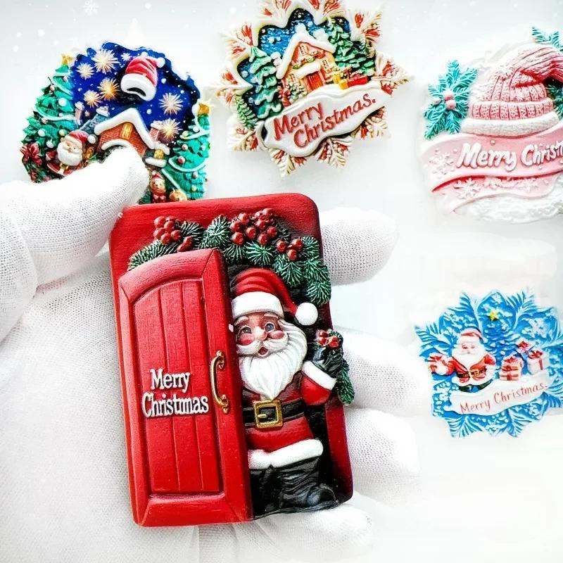 Christmas Gifts Santa Claus Fridge Magnets Home Decoration Snowman Moose Elk Fridge Stickers Children Presents