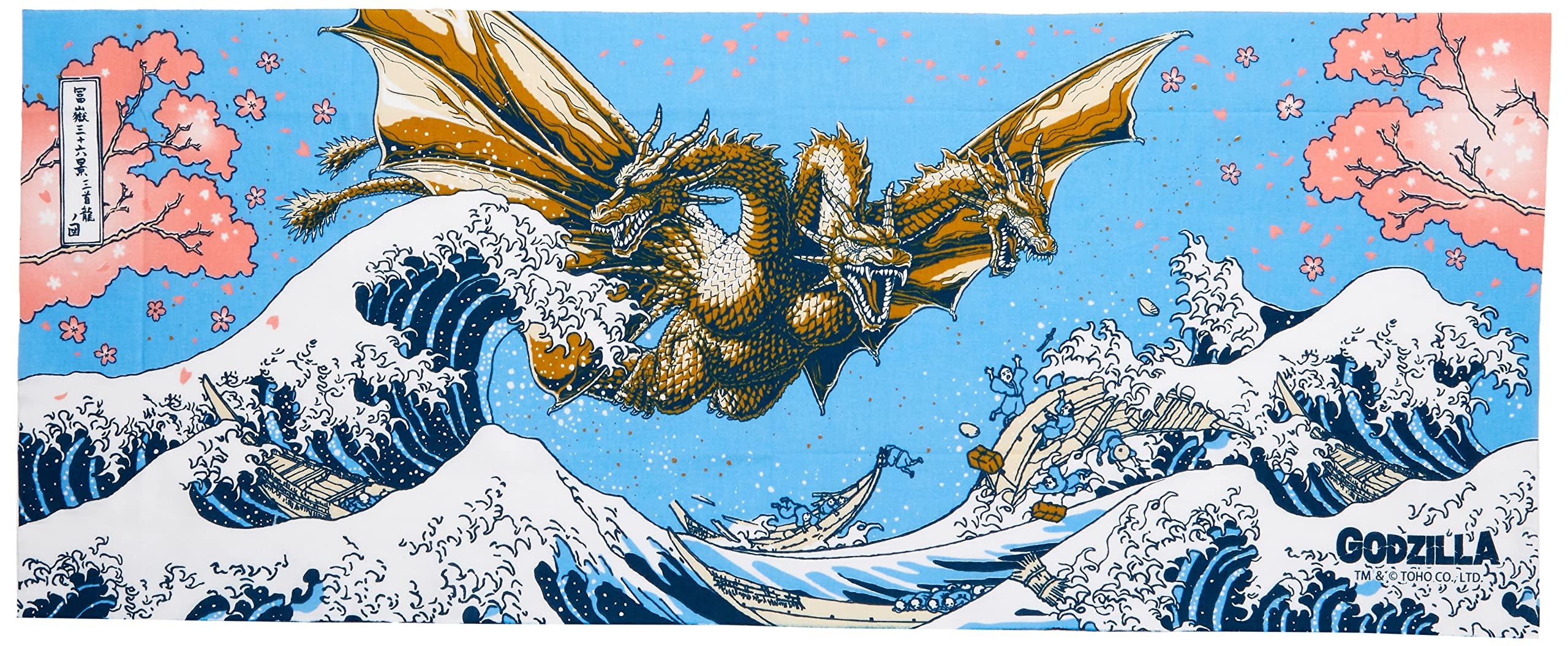 

Fourcart Godzilla Printed Tenugui Mount Fuji King 35 x Cotton Towel, Ghidorah, Approx. 90cm, белый