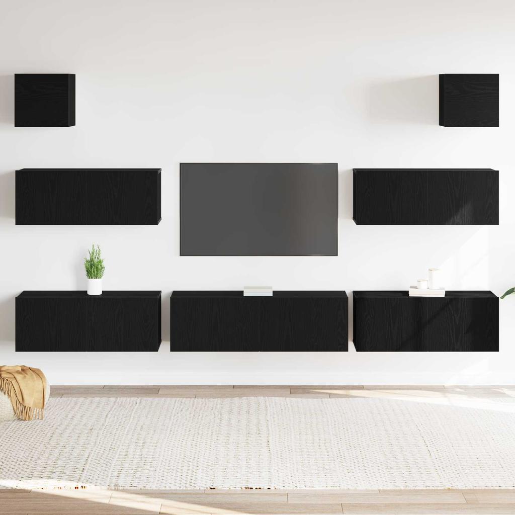 7 Piece Wall Mounted TV Cabinet Set Black Oak Effect 100 x 30 x 30 cm