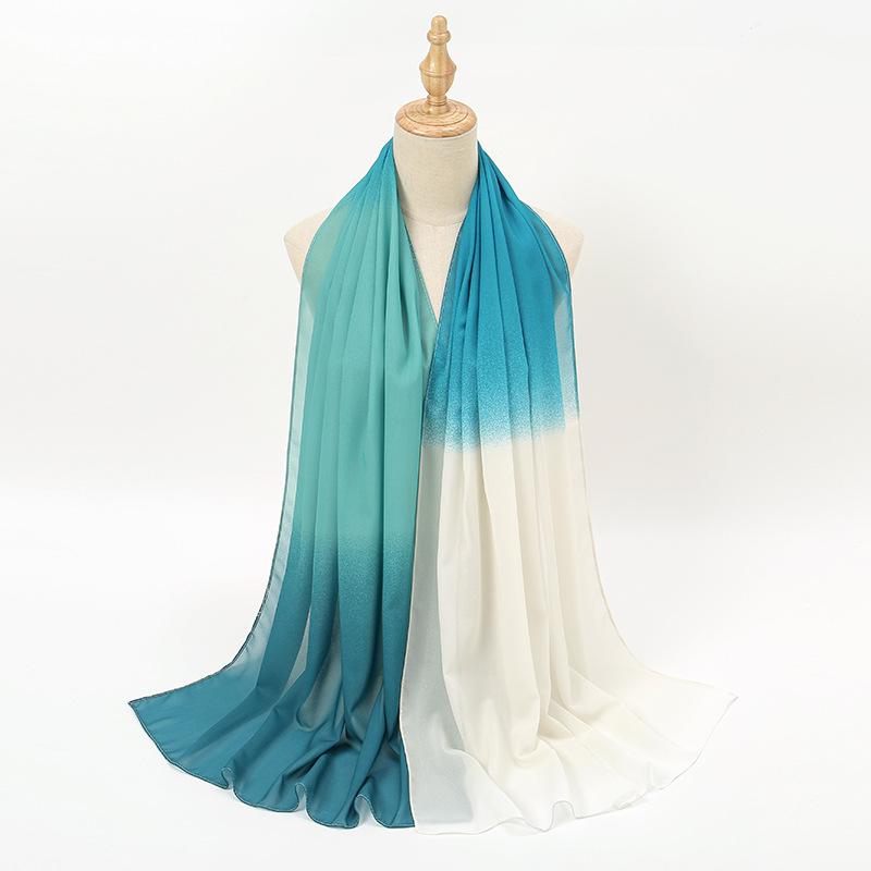 New solid color versatile dance gradual change chiffon silk scarf, summer thin decorative travel sunscreen shawl women