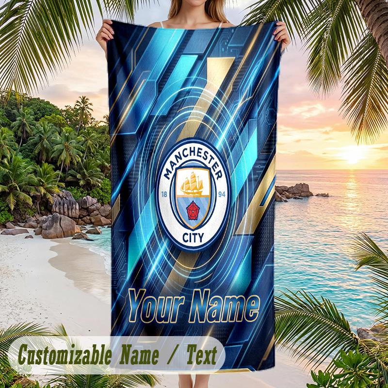 Beach Towel Manchester City Print Custom Name Text Soft Towel for Swimming Pool