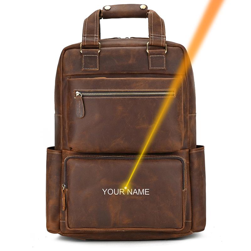 Luxry Brand Designer Leather Backpack Large Capacity Travel Bag Of Men Male Vintage Fashion Backpack for 15.6 Computer Drop Ship