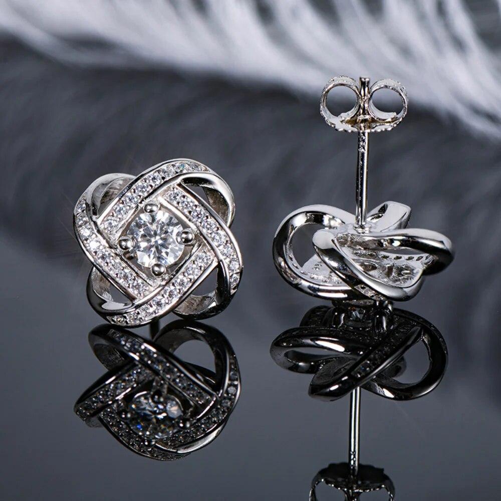 Moissanite Four Leaf Clover Studs Earrings for Women 925 Sterling Silver D Color Pass Test Diamond Wedding Party Jewelry