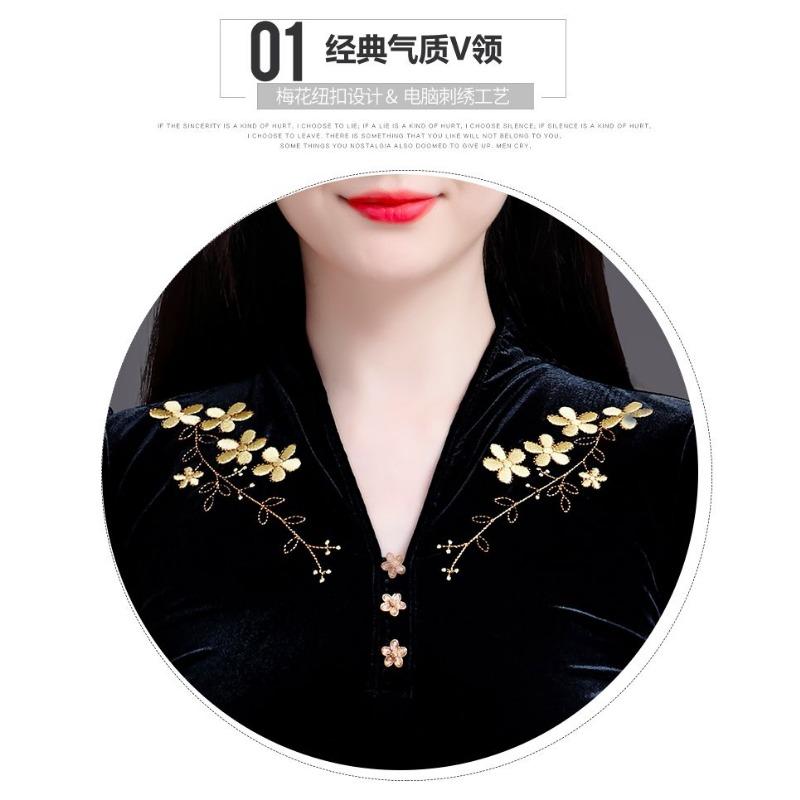 Sametové Zesílené Černo-Zlaté Spodní Tričko pro Ženy Nový Podzim a Zima Západní Styl Vnitřní Top