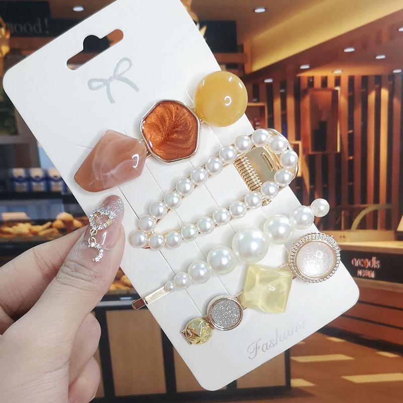 Korea Shiny Crystal Hair Clip Set Fashion Hair Accessories  Trend For Women Girl Pearl Rhinestone Hairpin Side Clip For Hair