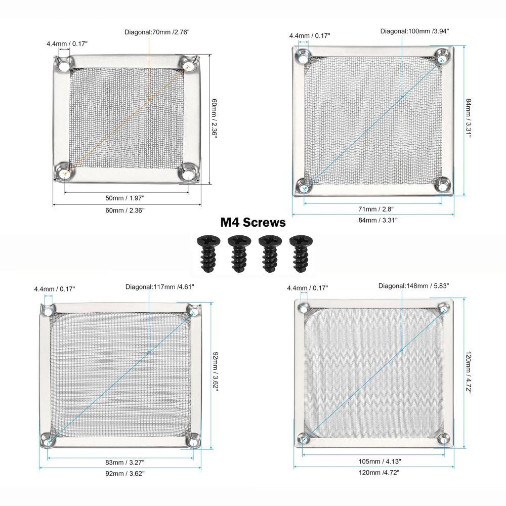 Anti Rust Computer Fan Filter Grills Aluminum with Screws Dust Cover Silver Black Dust Filter Cover Computer Cooling