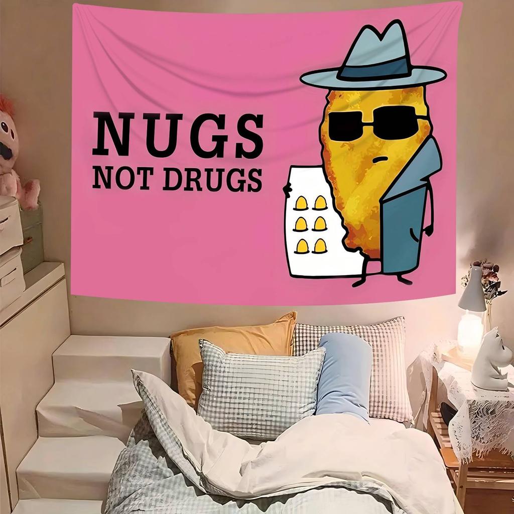 1pc Funny Nugs Not Drugs Chicken Nugget Art Tapestry 2D Polyester Wall Decor Retro Meme Tapestry Perfect Gift for Meme Love