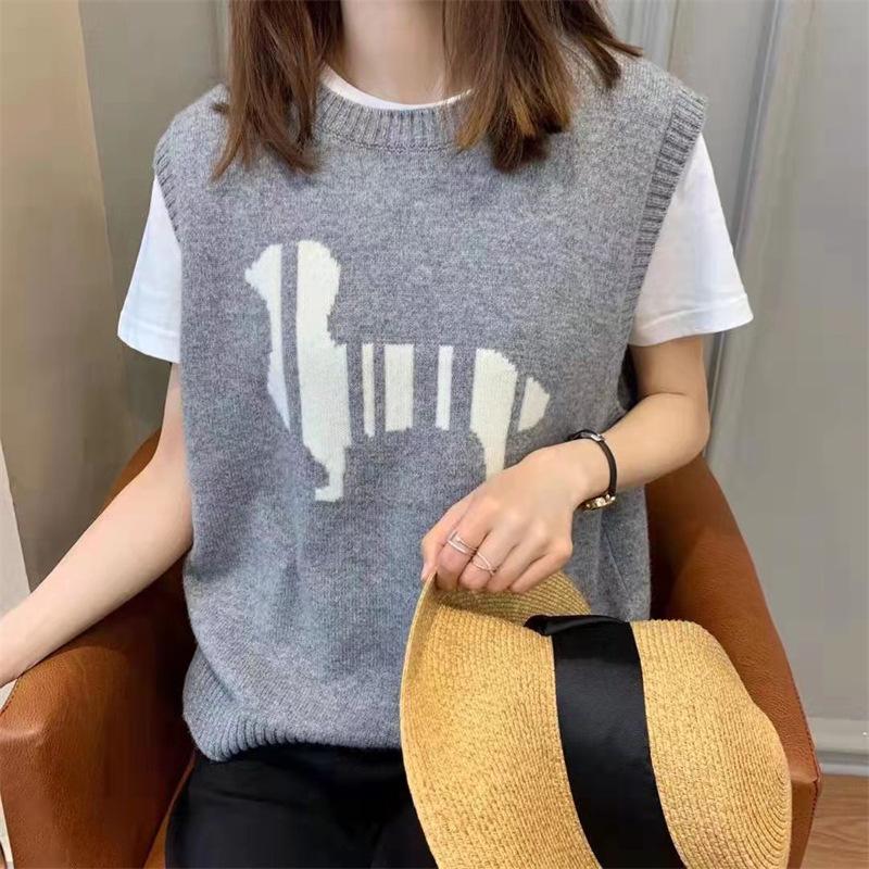 Sleeveless Vest Knitted Outer Vest Women Clothing Autumn New Cartoon Round Neck Pullover Vest Sweater Female Top