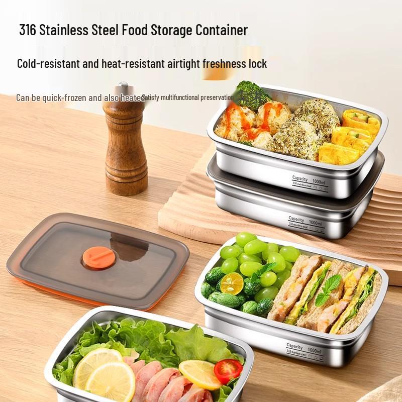 316 Stainless Steel Food-Grade Fresh-Keeping Box with Lid - Sealed Bento Lunch & Freezer Storage