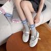 Women's Spring and Summer Thin Plaid Lace Creative Fashion Cloth Label Sweat Absorbent Boneless Tube Pile Socks