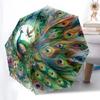 1pc Peacock, feathers pattern Umbrella Portable Folding Umbrella Iron Frame Hole Bone Structure Outdoor Home Umbrella