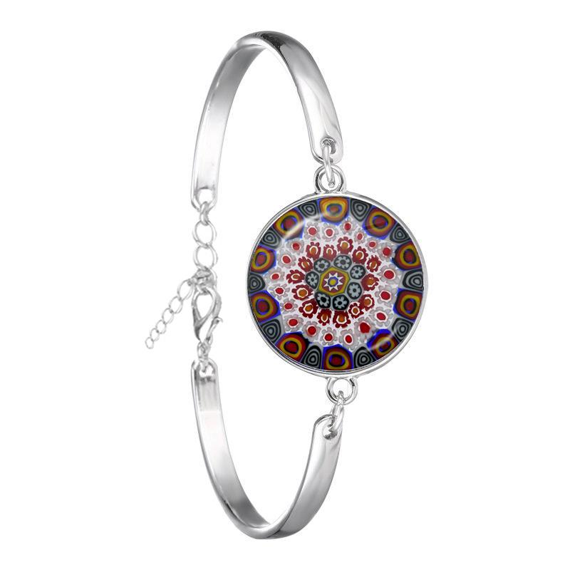 Murano Millefiori Braceler MultiColour Flower 18mm Glass Cabochon Chain Bangle Jewelry For Women Men Gift