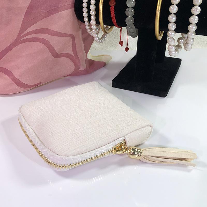 Exquisite Jewelry Storage Bag, Zipper Tassel Jewelry Bag, Satin Fabric Large-Capacity Multi-Layer Dust-Proof Bag
