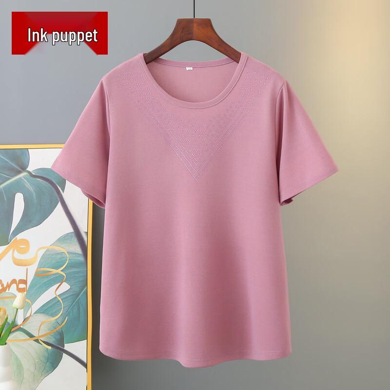 

Plus Size Spliced Round Neck Short Sleeve T-Shirt for Mid-Aged Women 4XL