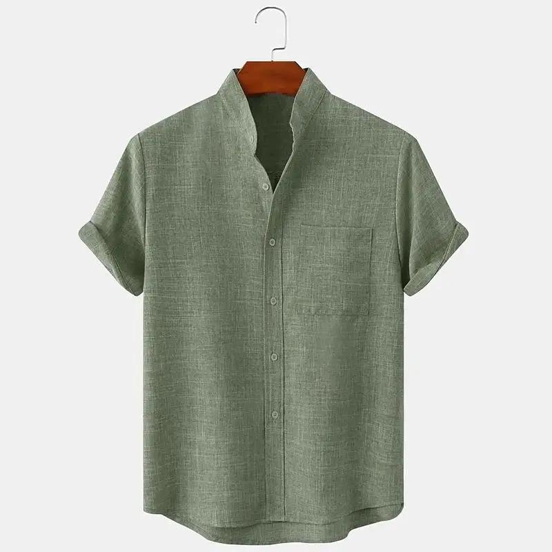 

Men s Fashion Short Sleeve 100% Cotton Linen Shirt Casual Oversized Loose Beach Shirts XS