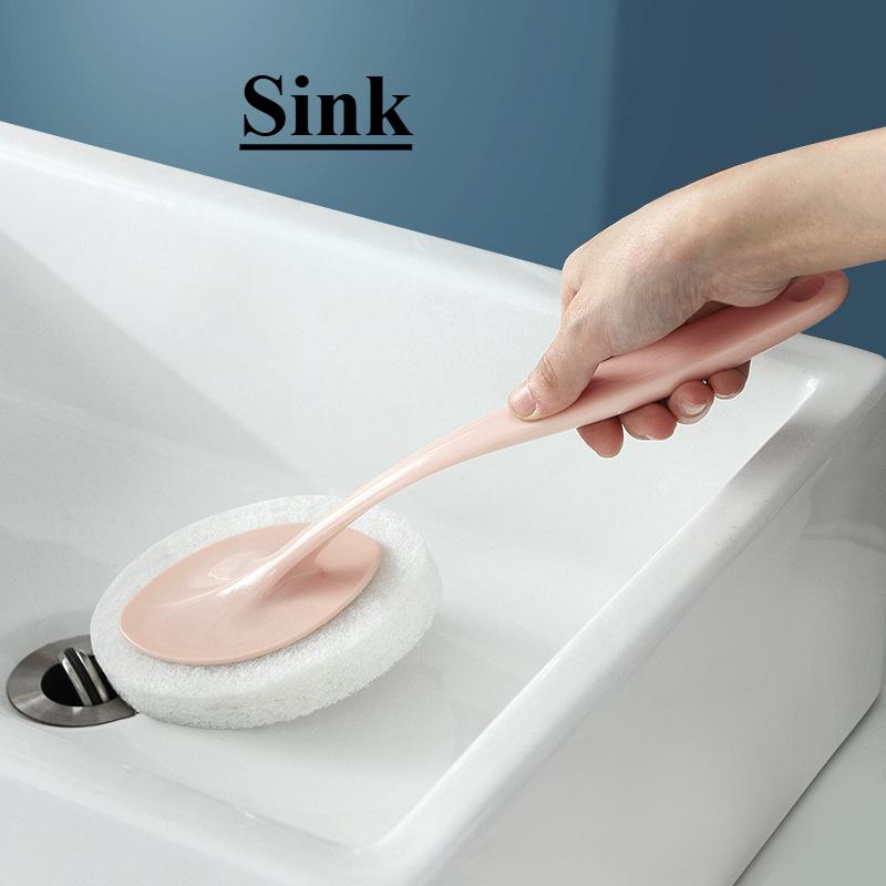 Bathroom long-handled sponge wipe brush, cleaning brush, bathtub sponge brush, floor tile brush, scouring pad