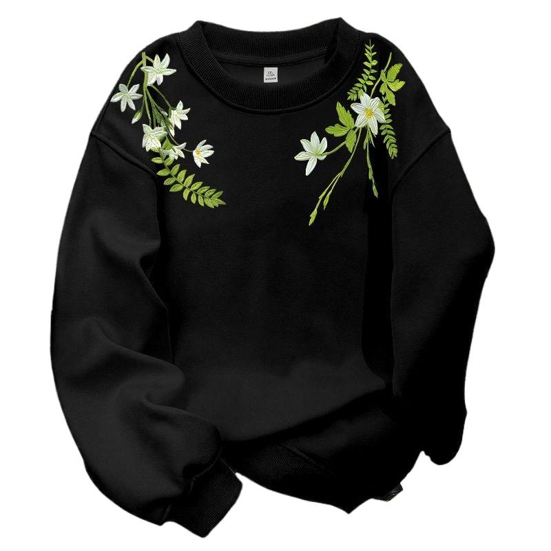 Женское худи с цветочной вышивкой с круглым вырезом с длинными рукавами с капюшоном осенний свободный повседневный женский топ XL 2613₽