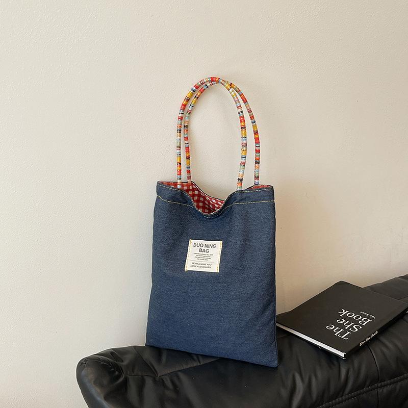 

инс новый американский ретро джинсовый двухцелевой двусторонний плечевой рюкзак большой вместимости повседневная модная сумка-тоут для поездок на работу