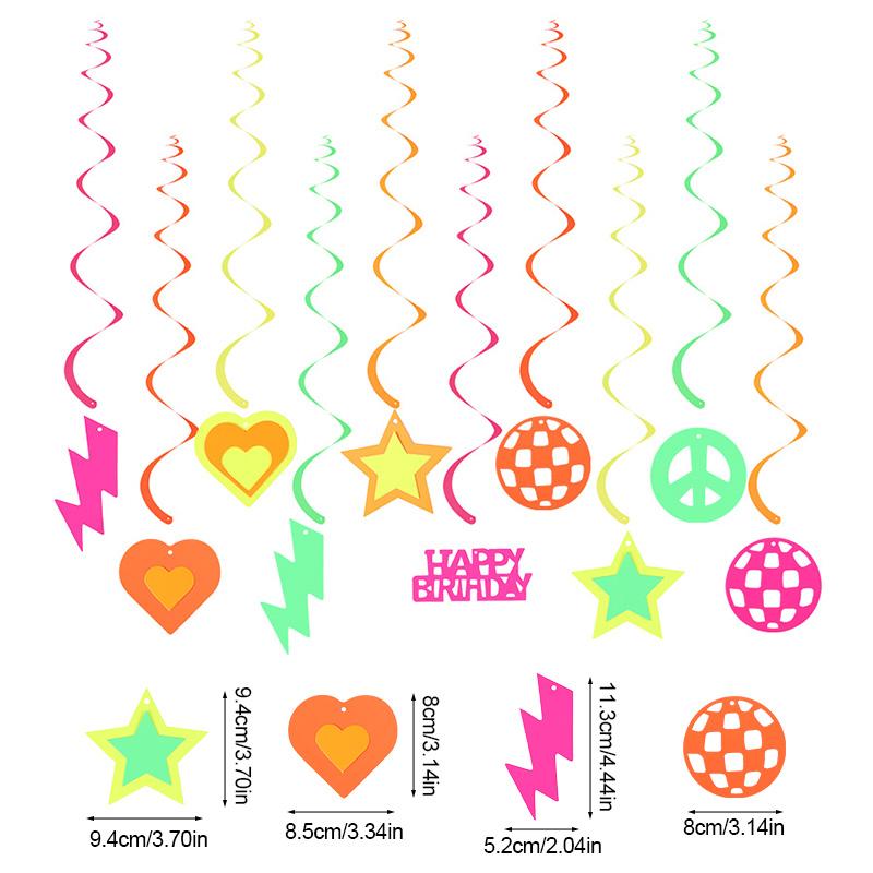 1Set Neon Glow Happy Birthday Paper Banner Hanging Spiral Birthday Party Decoration Black Light Reactive UV Glow In the Dark