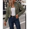 Womens Solid Color Double-Breasted Faux Suede Jacket Long Sleeve Stand Collar Office Chic Outerwear