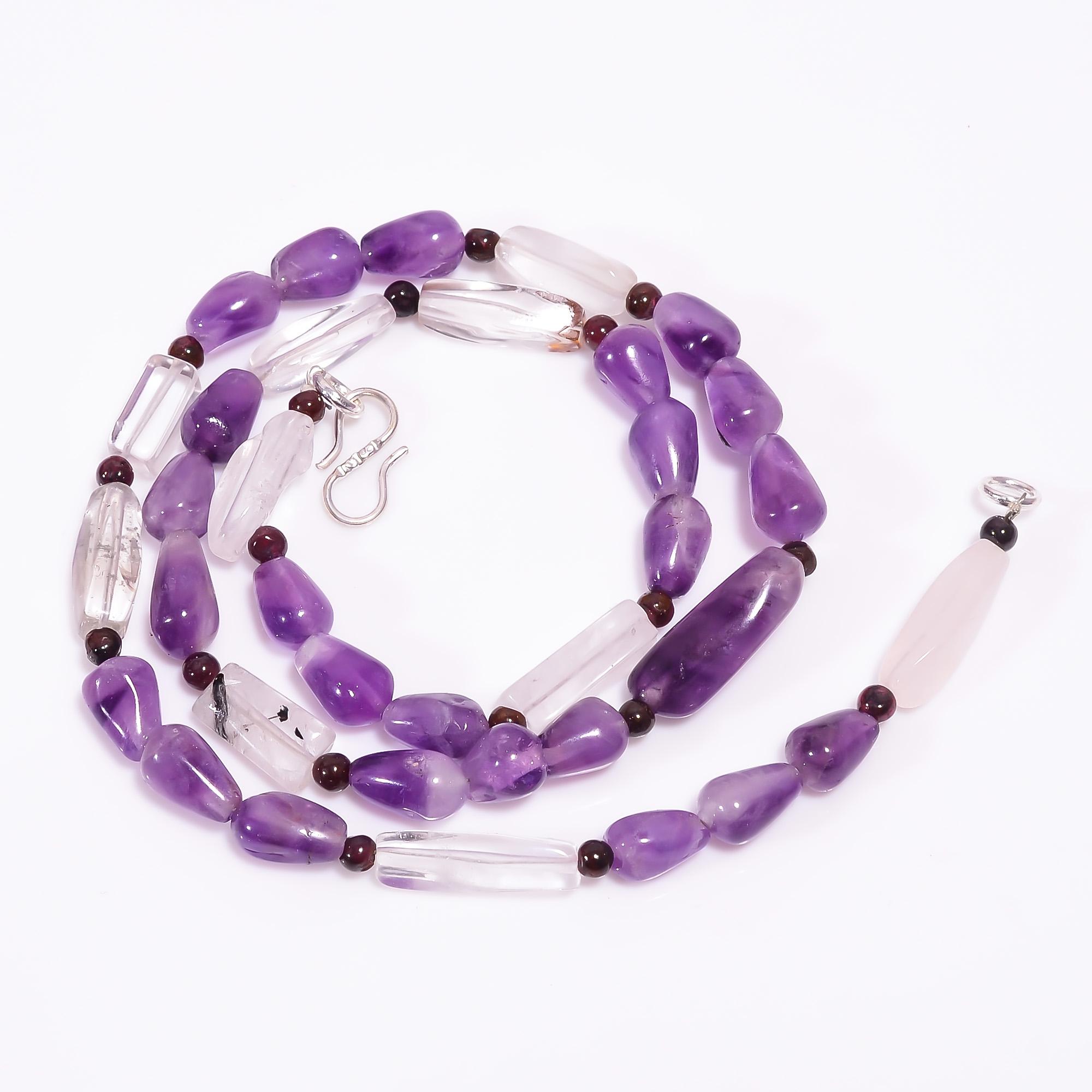 

Natural Amethyst Crystal Garnet Gemstone Beads Necklace 3-19 mm 18 UB-8017 UB-8017