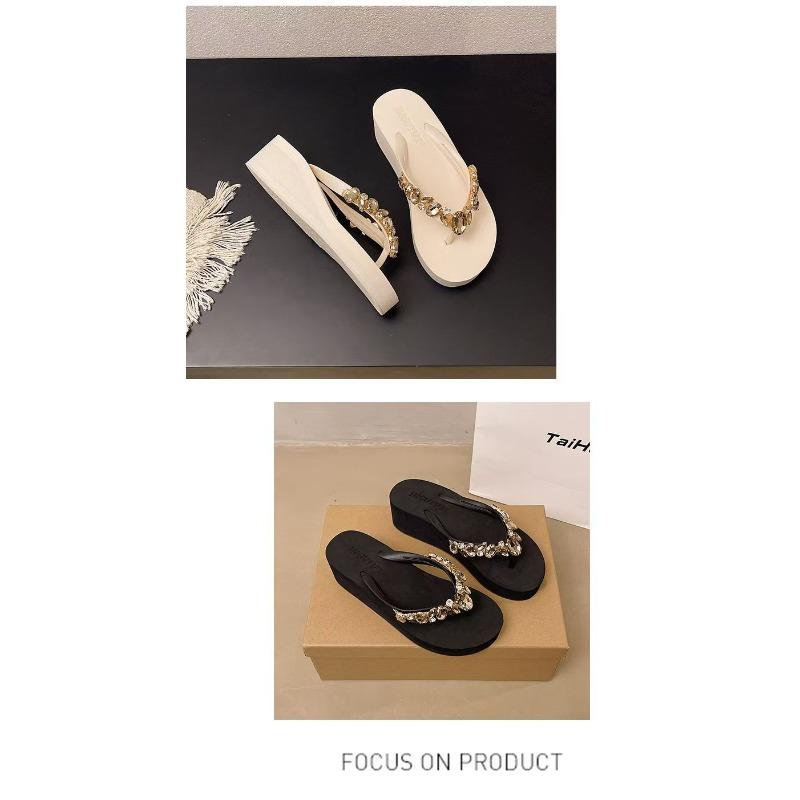 Summer Shoes Women Flip Flops Soft Comfortable Women Beach Slippers Wedge Heel Black Beige