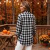 Women's checkered collar long-sleeved shirt with loose shoulder cut and versatile casual style