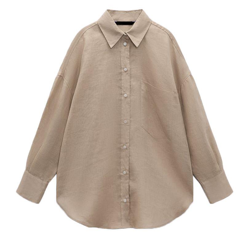 Sun Protection Loose Long Sleeves Pocket Linen White Shirt