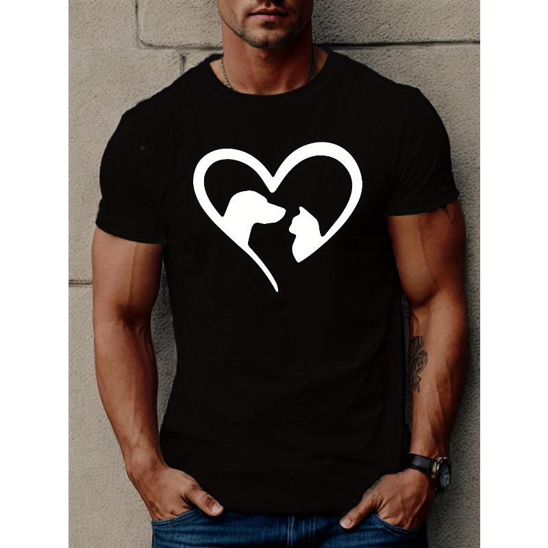 

European Size Cats And Dogs Men s Short Sleeve T-shirt Summer T-shirt Top 4XL чорний